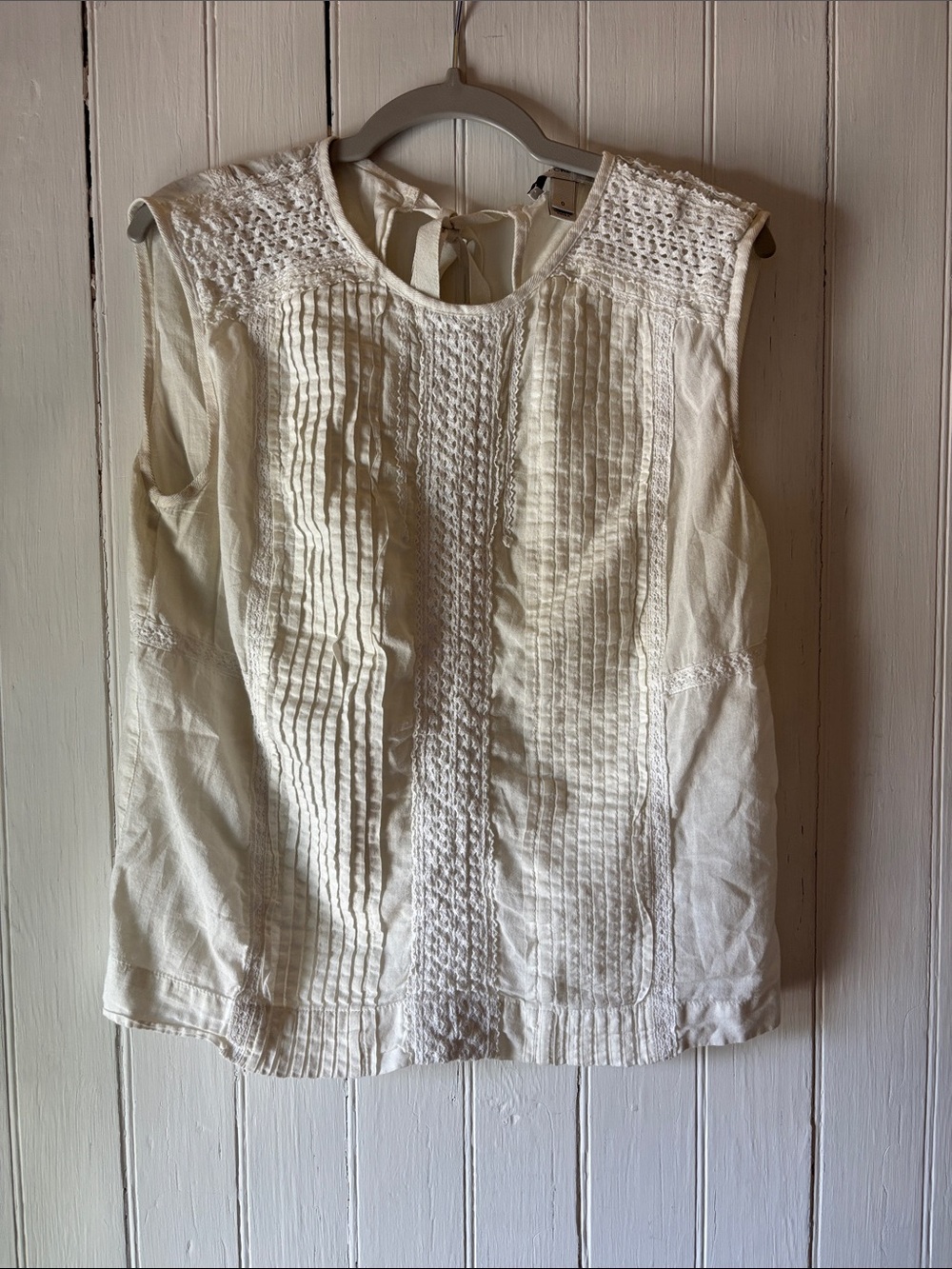 J. Crew Cream Pintuck & Crochet Tie-Back Camisole